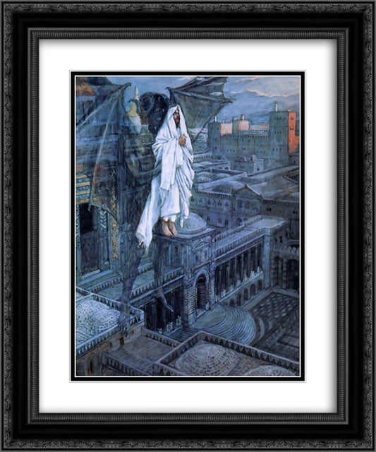 Satan Tried To Tempt Jesus 20x24 Black Ornate Wood Framed Art Print Poster with Double Matting by Tissot, James
