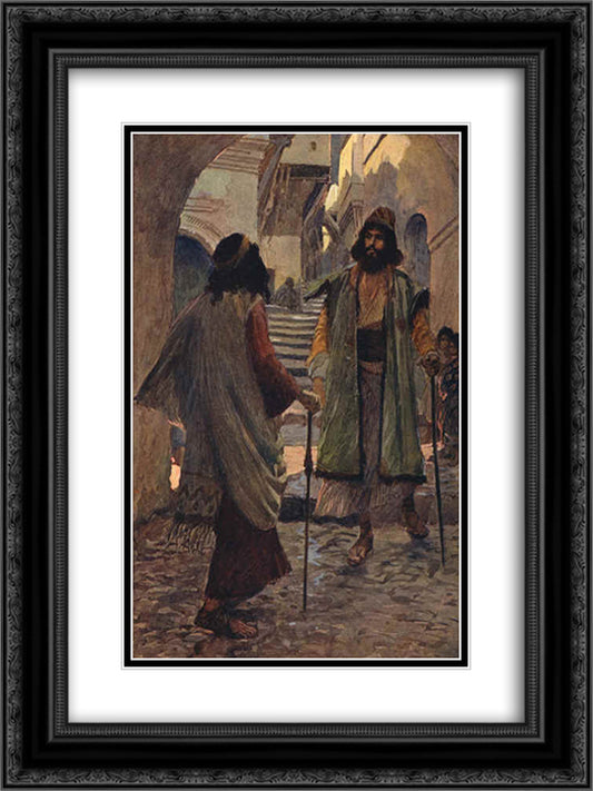 Saul meets with Samuel 18x24 Black Ornate Wood Framed Art Print Poster with Double Matting by Tissot, James