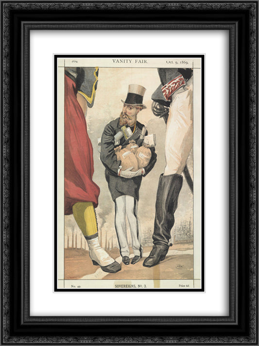 Sovereigns No.30 Caricature of Leopold II of the Belgians 18x24 Black Ornate Wood Framed Art Print Poster with Double Matting by Tissot, James