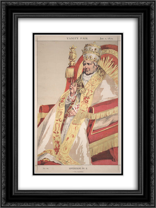 Sovereigns No.60 Caricature of Pope Pius IX 18x24 Black Ornate Wood Framed Art Print Poster with Double Matting by Tissot, James