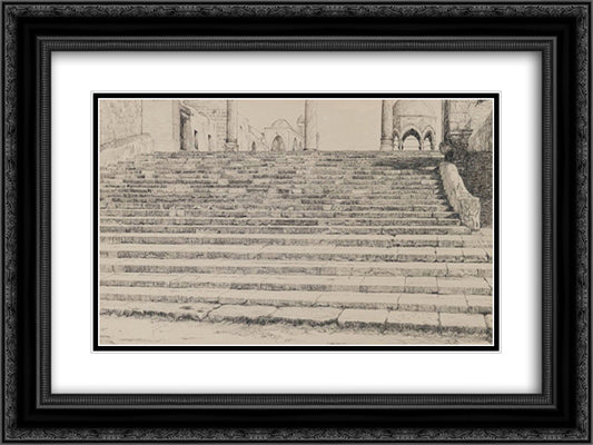 Staircase of the Court, Haram 24x18 Black Ornate Wood Framed Art Print Poster with Double Matting by Tissot, James