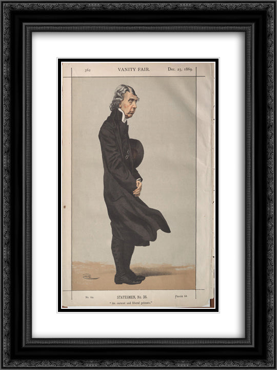 Statesmen No.380 Caricature of Archibald Campbell Tait, Archbishop of Canterbury 18x24 Black Ornate Wood Framed Art Print Poster with Double Matting by Tissot, James