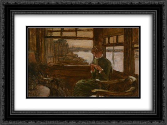 Study of Cathlene Newton in a Thames Tavern 24x18 Black Ornate Wood Framed Art Print Poster with Double Matting by Tissot, James