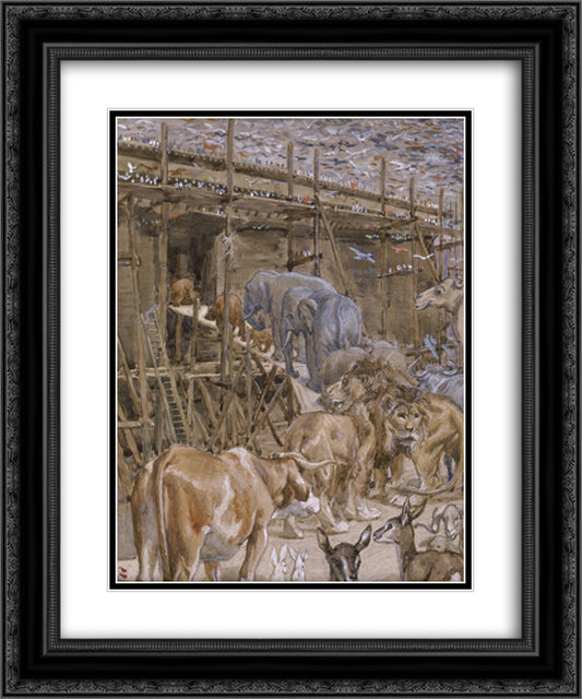The Animals Enter the Ark 20x24 Black Ornate Wood Framed Art Print Poster with Double Matting by Tissot, James