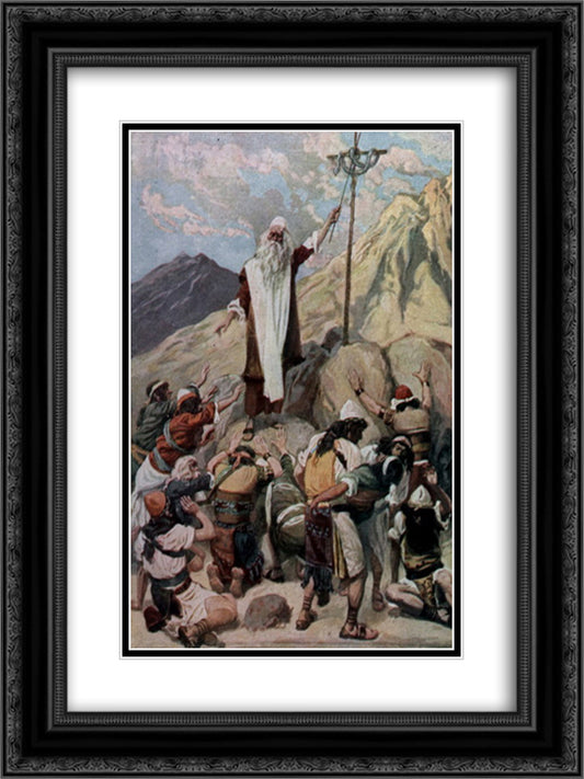 The Brazen Serpent 18x24 Black Ornate Wood Framed Art Print Poster with Double Matting by Tissot, James