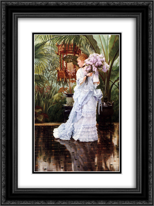 The Bunch of Lilacs 18x24 Black Ornate Wood Framed Art Print Poster with Double Matting by Tissot, James