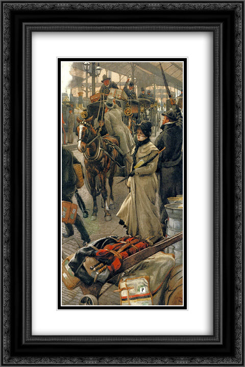 The Departure Platform, Victoria Station 16x24 Black Ornate Wood Framed Art Print Poster with Double Matting by Tissot, James