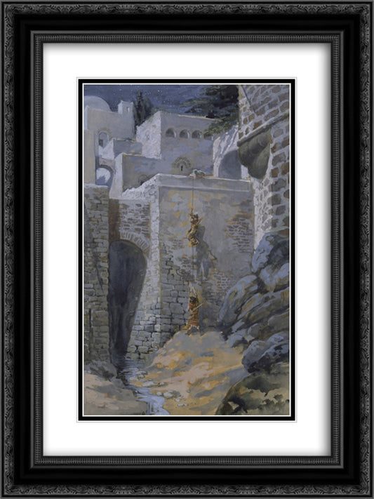 The Flight of the Spies 18x24 Black Ornate Wood Framed Art Print Poster with Double Matting by Tissot, James