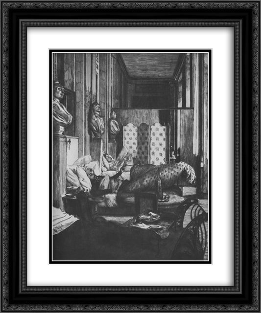 The focus of the Com die Fra 20x24 Black Ornate Wood Framed Art Print Poster with Double Matting by Tissot, James