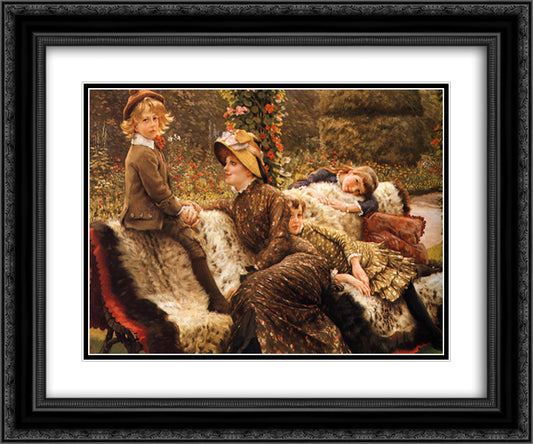 The Garden Bench 24x20 Black Ornate Wood Framed Art Print Poster with Double Matting by Tissot, James