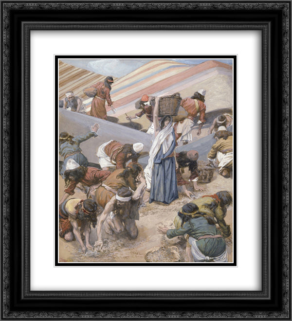The Gathering of the Manna 20x22 Black Ornate Wood Framed Art Print Poster with Double Matting by Tissot, James