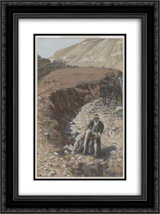The Good Samaritan 18x24 Black Ornate Wood Framed Art Print Poster with Double Matting by Tissot, James