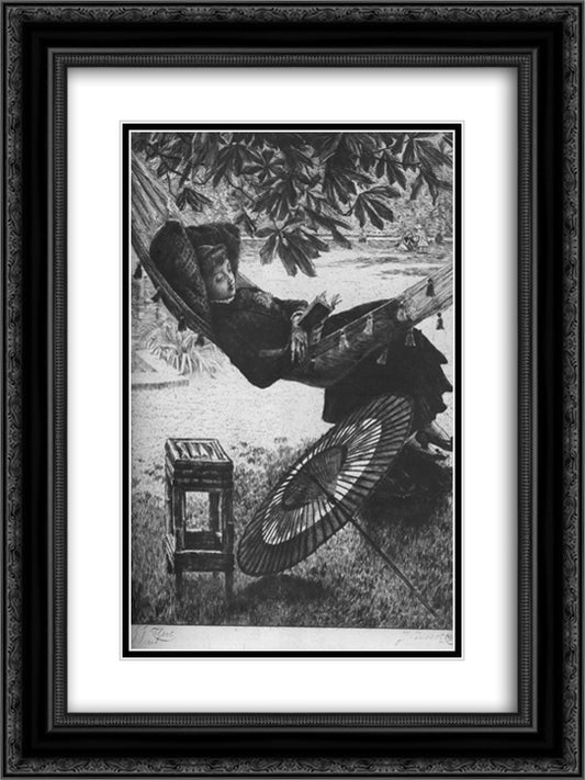 The Hammock 18x24 Black Ornate Wood Framed Art Print Poster with Double Matting by Tissot, James