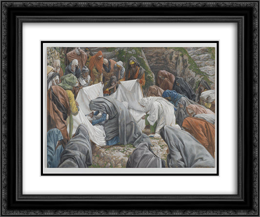 The Holy Virgin Kisses the Face of Jesus Before He is Enshrouded on the Anointing Stone 24x20 Black Ornate Wood Framed Art Print Poster with Double Matting by Tissot, James