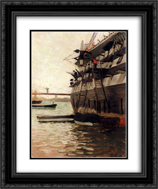 The Hull Of A Battle Ship 20x24 Black Ornate Wood Framed Art Print Poster with Double Matting by Tissot, James