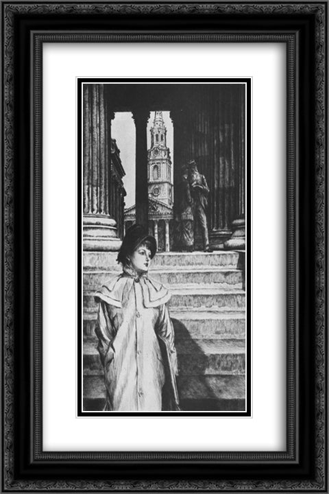 The portico of the National Gallery London 16x24 Black Ornate Wood Framed Art Print Poster with Double Matting by Tissot, James
