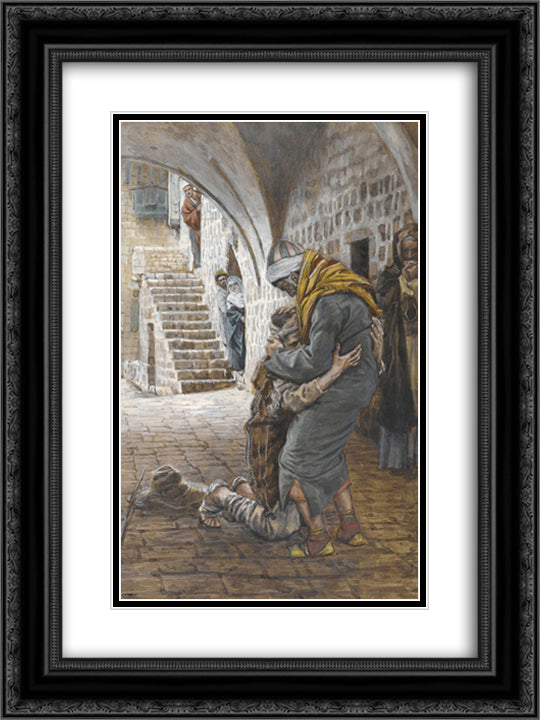 The Return of the Prodigal Son, illustration for 'The Life of Christ' 18x24 Black Ornate Wood Framed Art Print Poster with Double Matting by Tissot, James