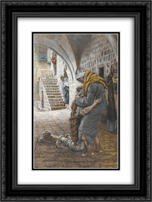 The Return of the Prodigal Son, illustration for 'The Life of Christ' 18x24 Black Ornate Wood Framed Art Print Poster with Double Matting by Tissot, James