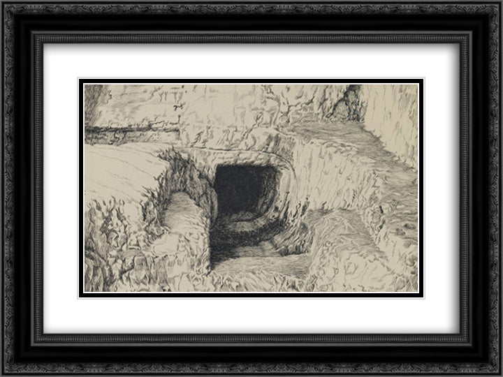 The Round Stone Seen from the Exterior 24x18 Black Ornate Wood Framed Art Print Poster with Double Matting by Tissot, James