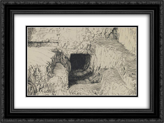 The Round Stone Seen from the Exterior 24x18 Black Ornate Wood Framed Art Print Poster with Double Matting by Tissot, James