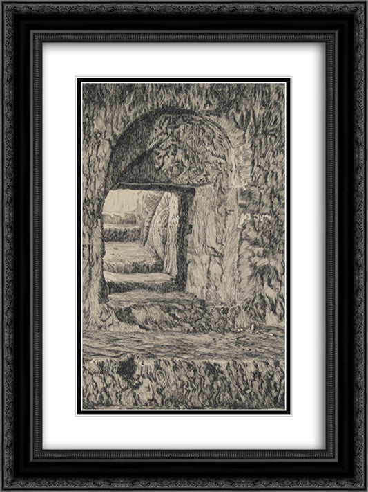 The Round Stone Seen from the Interior 18x24 Black Ornate Wood Framed Art Print Poster with Double Matting by Tissot, James