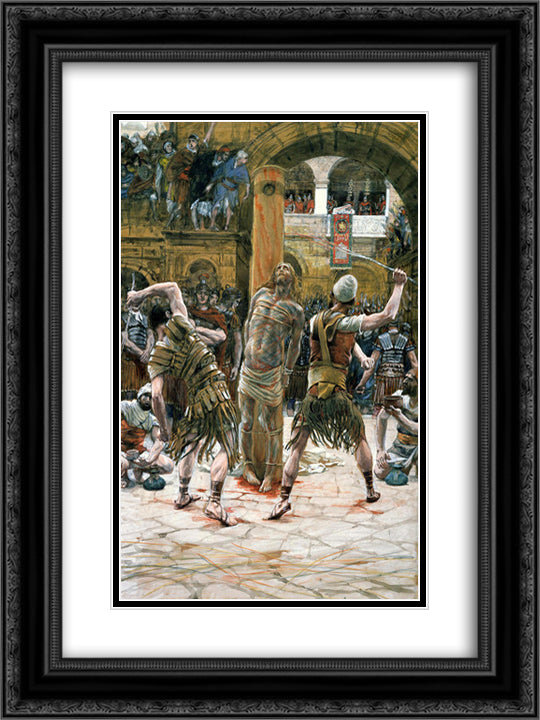 The Scourging on the Front (La flagellation de face) 18x24 Black Ornate Wood Framed Art Print Poster with Double Matting by Tissot, James