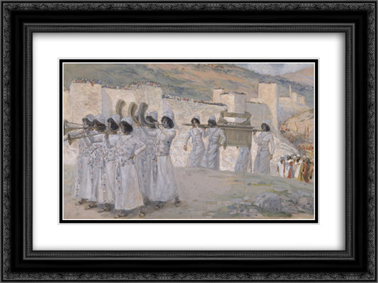 The Seven Trumpets of Jericho 24x18 Black Ornate Wood Framed Art Print Poster with Double Matting by Tissot, James