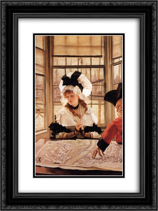 The Tedious Story 18x24 Black Ornate Wood Framed Art Print Poster with Double Matting by Tissot, James