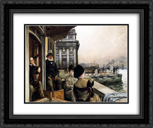The Terrace of the Trafalgar Tavern Greenwich London 24x20 Black Ornate Wood Framed Art Print Poster with Double Matting by Tissot, James