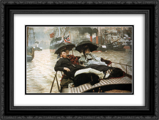 The Thames 24x18 Black Ornate Wood Framed Art Print Poster with Double Matting by Tissot, James