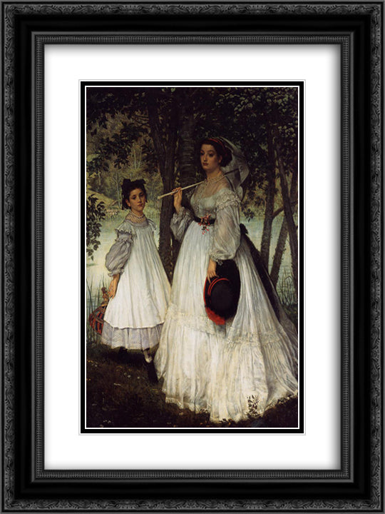The Two Sisters Portrait 18x24 Black Ornate Wood Framed Art Print Poster with Double Matting by Tissot, James