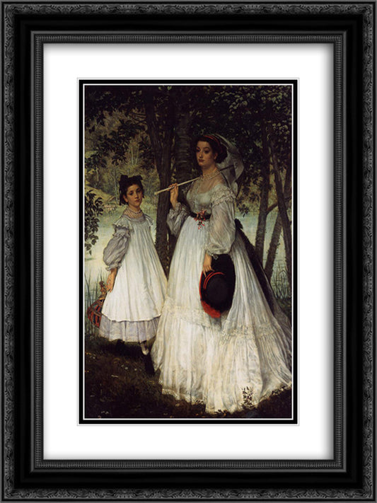The Two Sisters Portrait 18x24 Black Ornate Wood Framed Art Print Poster with Double Matting by Tissot, James