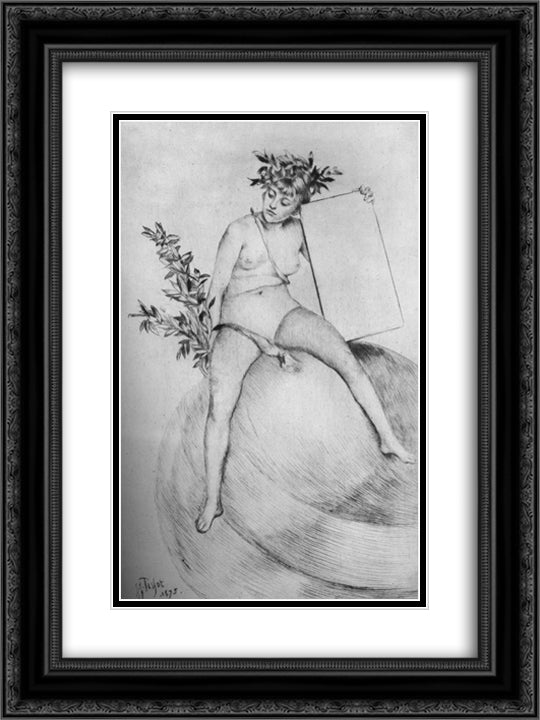 Two frontispiece (Sitting on the globe) 18x24 Black Ornate Wood Framed Art Print Poster with Double Matting by Tissot, James