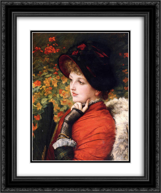 Type of Beauty Portrait of Mrs. Kathleen Newton in a red dress and black bonnet 20x24 Black Ornate Wood Framed Art Print Poster with Double Matting by Tissot, James