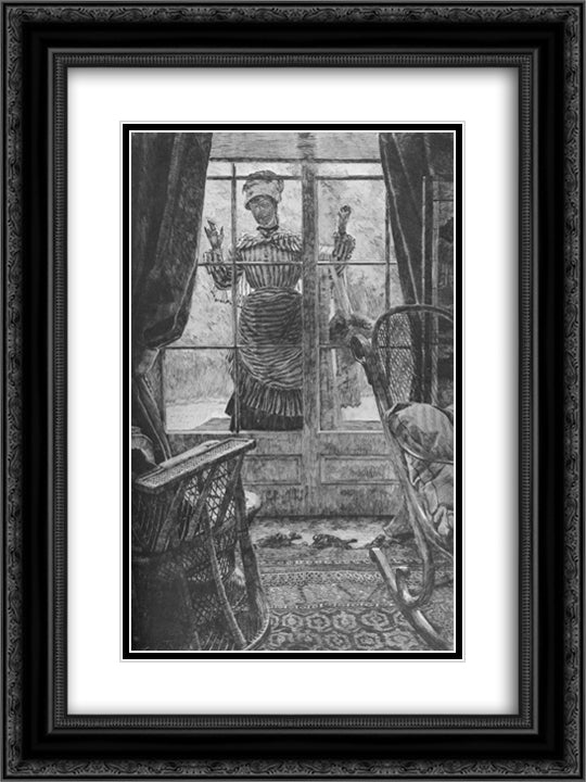 Woman at the window 18x24 Black Ornate Wood Framed Art Print Poster with Double Matting by Tissot, James
