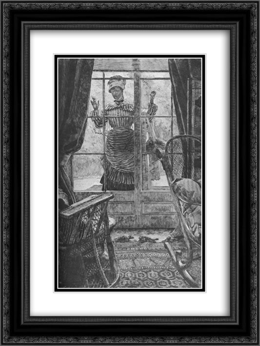 Woman at the window 18x24 Black Ornate Wood Framed Art Print Poster with Double Matting by Tissot, James