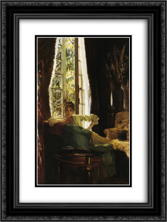 Woman in an Interior 18x24 Black Ornate Wood Framed Art Print Poster with Double Matting by Tissot, James