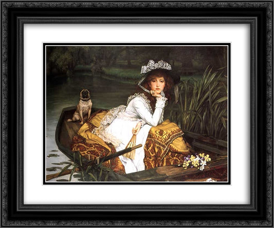 Young Lady In A Boat 24x20 Black Ornate Wood Framed Art Print Poster with Double Matting by Tissot, James