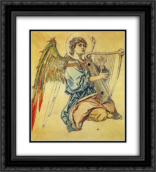 Angel with harp 20x22 Black Ornate Wood Framed Art Print Poster with Double Matting by Matejko, Jan