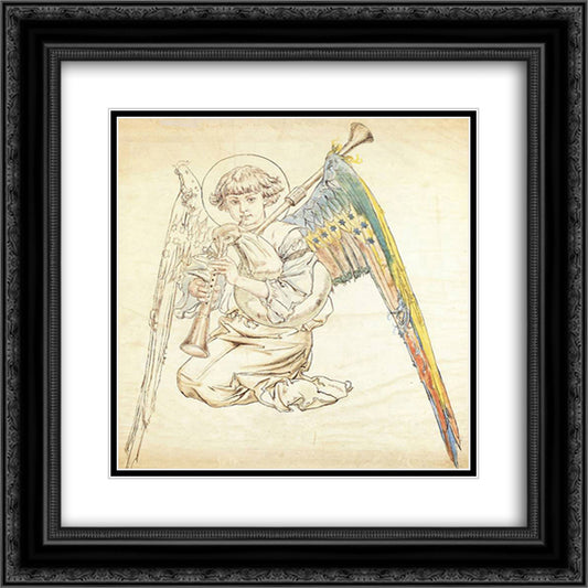 Angel with flutes 20x20 Black Ornate Wood Framed Art Print Poster with Double Matting by Matejko, Jan