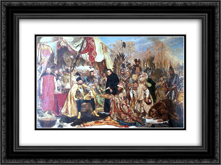 Bathory at Pskov 24x18 Black Ornate Wood Framed Art Print Poster with Double Matting by Matejko, Jan