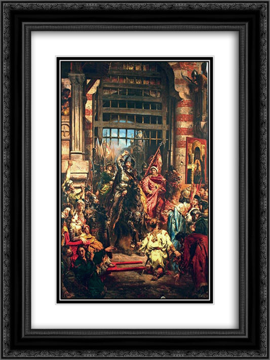Boleslaw the Brave with Sviatopolk at the Golden Gate in Kiev 18x24 Black Ornate Wood Framed Art Print Poster with Double Matting by Matejko, Jan