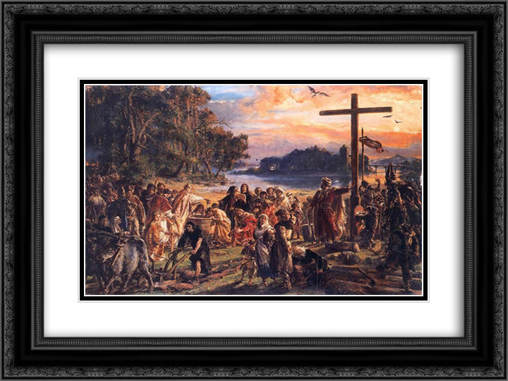 Christianization of Poland A D 965 24x18 Black Ornate Wood Framed Art Print Poster with Double Matting by Matejko, Jan