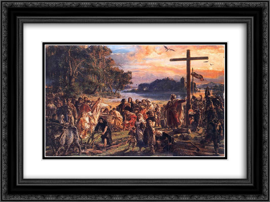 Christianization of Poland A D 965 24x18 Black Ornate Wood Framed Art Print Poster with Double Matting by Matejko, Jan