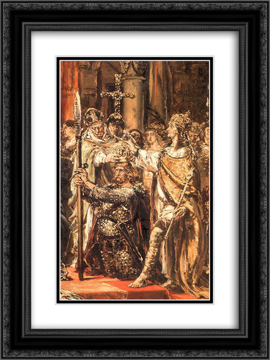 Coronation 18x24 Black Ornate Wood Framed Art Print Poster with Double Matting by Matejko, Jan