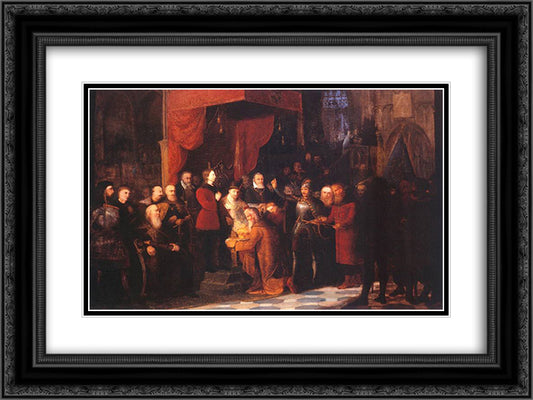 Coronation of the first king A.D. 1001 24x18 Black Ornate Wood Framed Art Print Poster with Double Matting by Matejko, Jan