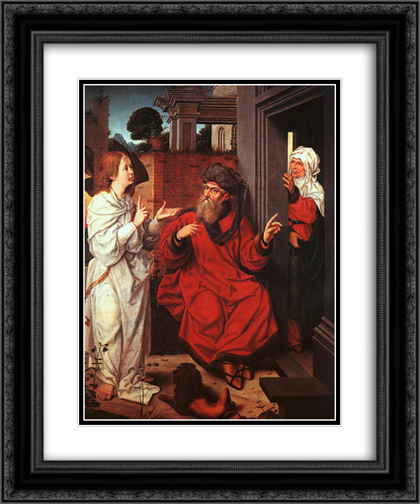 Abraham, Sara and an Angel 20x24 Black Ornate Wood Framed Art Print Poster with Double Matting by Provoost, Jan