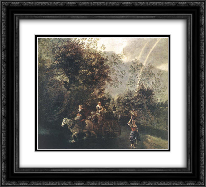 Crossing a Creek 22x20 Black Ornate Wood Framed Art Print Poster with Double Matting by Siberechts, Jan
