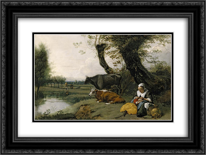 Pastoral Scene 24x18 Black Ornate Wood Framed Art Print Poster with Double Matting by Siberechts, Jan