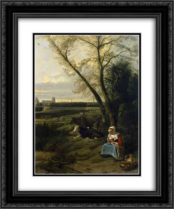 Shepherdess 20x24 Black Ornate Wood Framed Art Print Poster with Double Matting by Siberechts, Jan